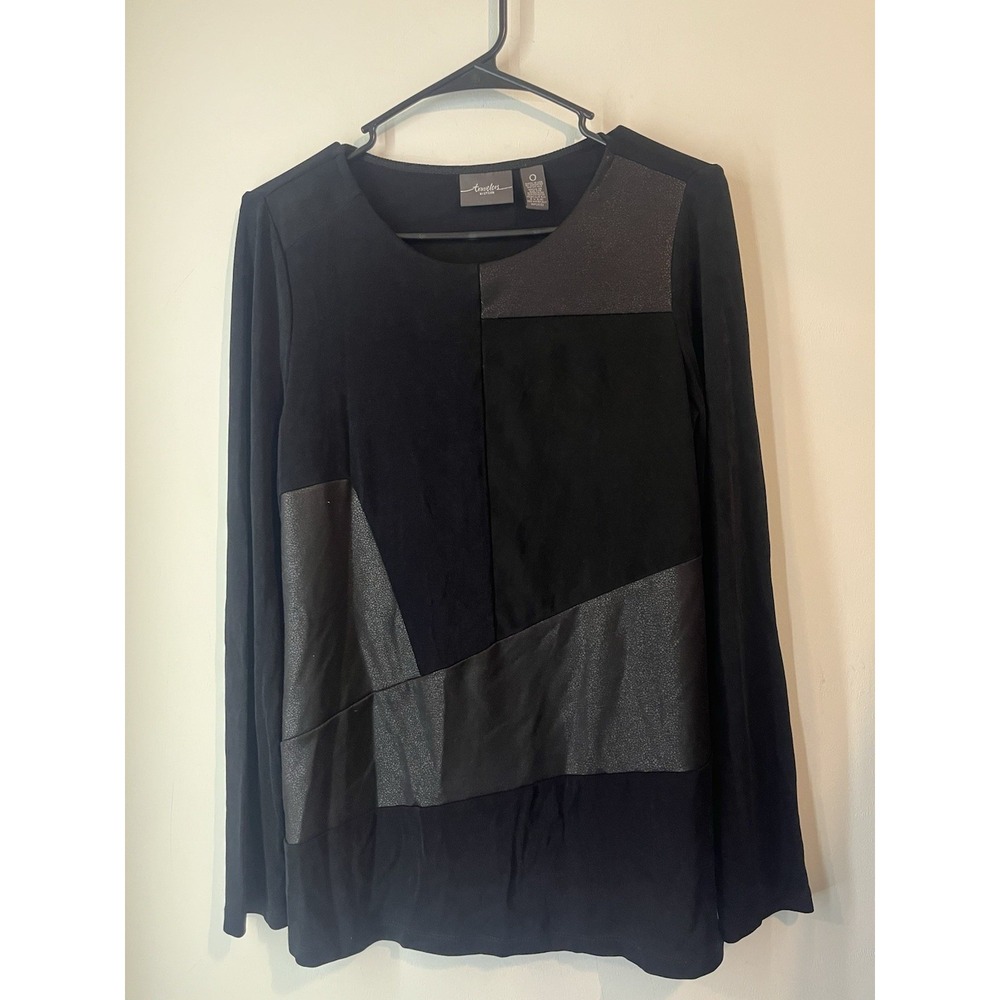 Vintage Chico's Travelers Black Long Sleeve Blouse Size‎ Small Slinky Round Neck